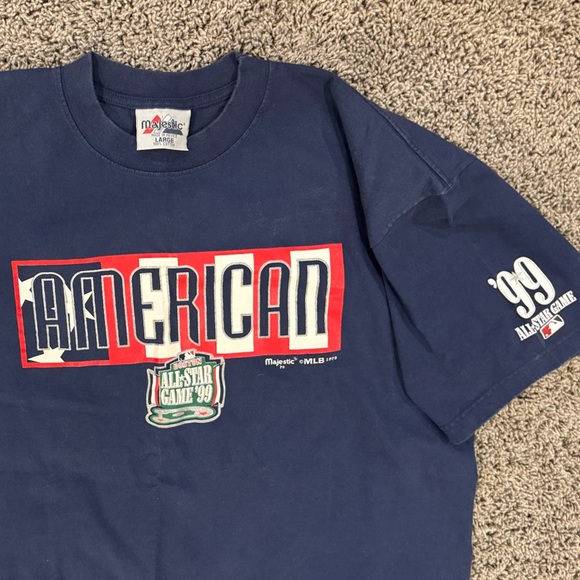 Vintage Majestic ‘99 MLB All-Star game American League Navy T-Shirt, size L - Picture 4 of 5